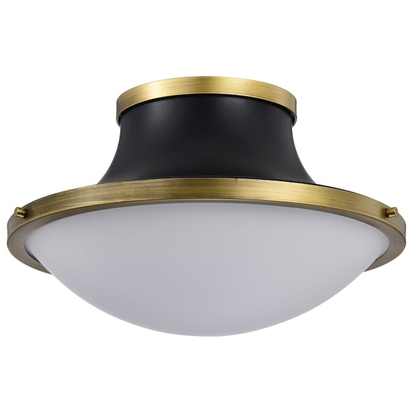 Nuvo Lafayette 1-Light Flush 18 in. Matte Black/Natural Brass White Opal Glass 60/7906 - main